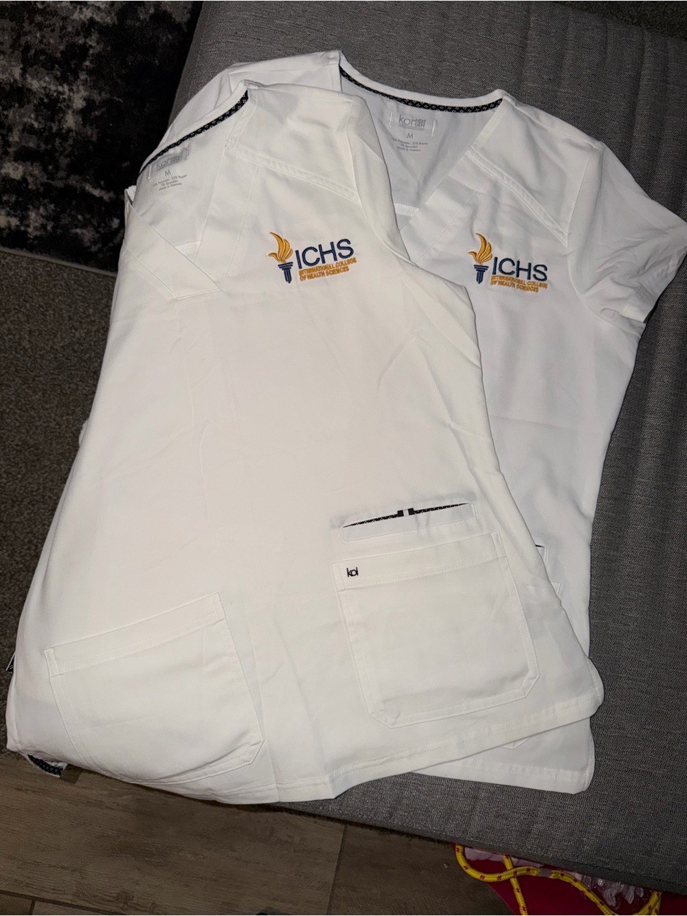 ICHS White Medical Scrub Top - Women's V-Neck Shirt